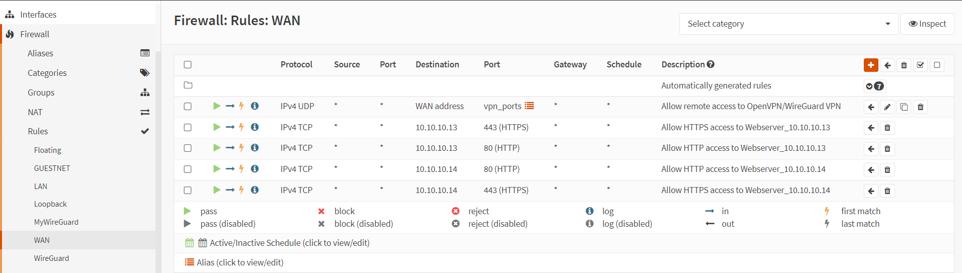 WAN firewall rules for web server port forwarding in OPNsense