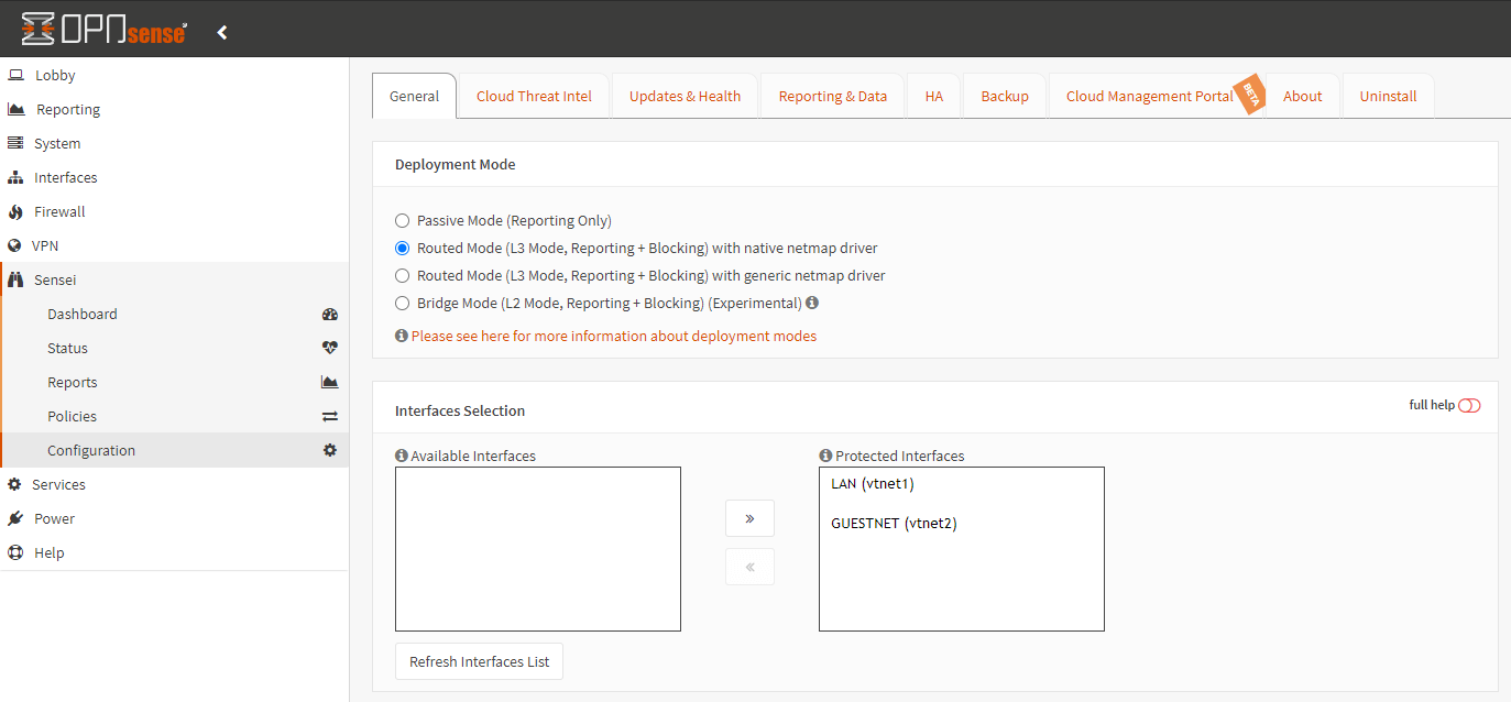 Selecting the Interfaces to protect