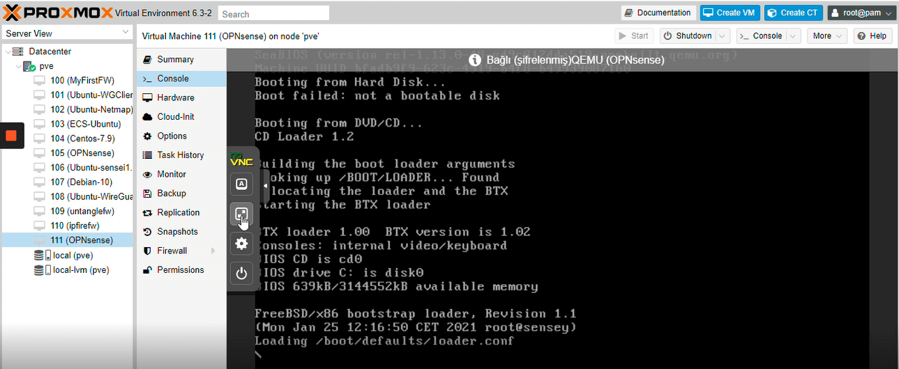Connecting OPNsense VM console on Proxmox