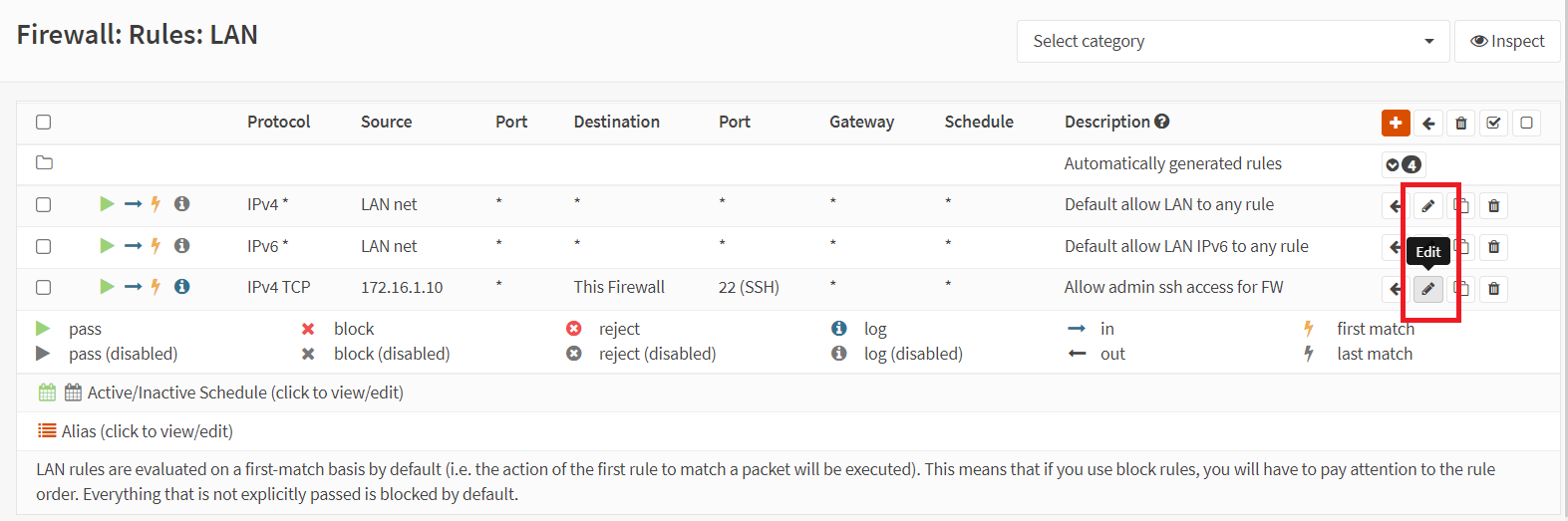 Editing a firewall rule