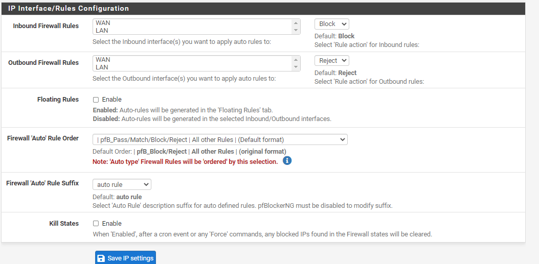 IP Interface/Rules Configuration on pfBlockerNG