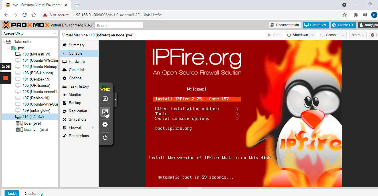 Connecting IPFire VM console on Proxmox
