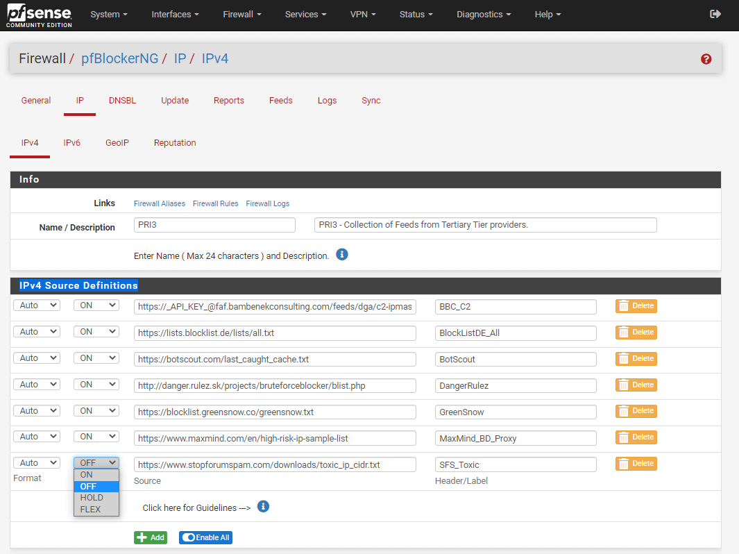 IPv4 source definitions for PRI3 group on pfBlockerNG