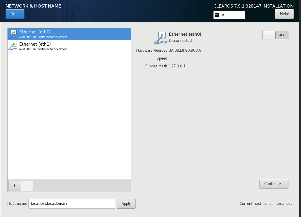 Setting network and hostname for ClearOS