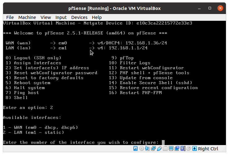  LAN Settings for   pfSense®