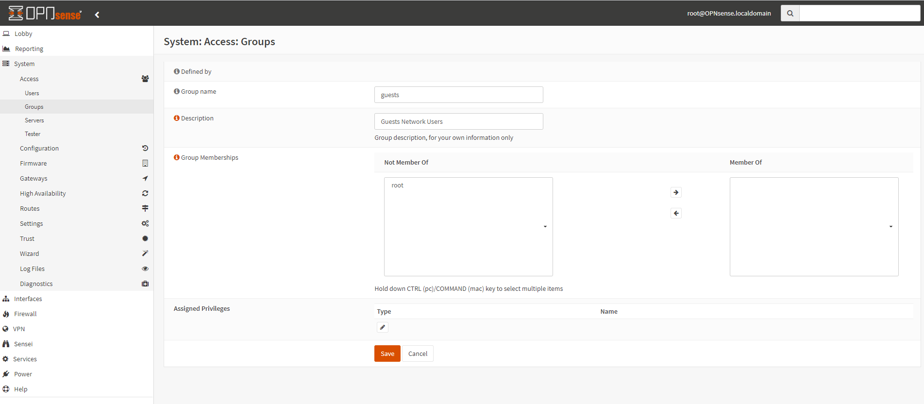 Adding a local user group on OPNsense