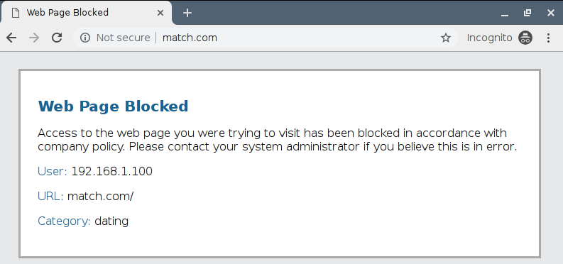 Blocked web page by url filtering solution
