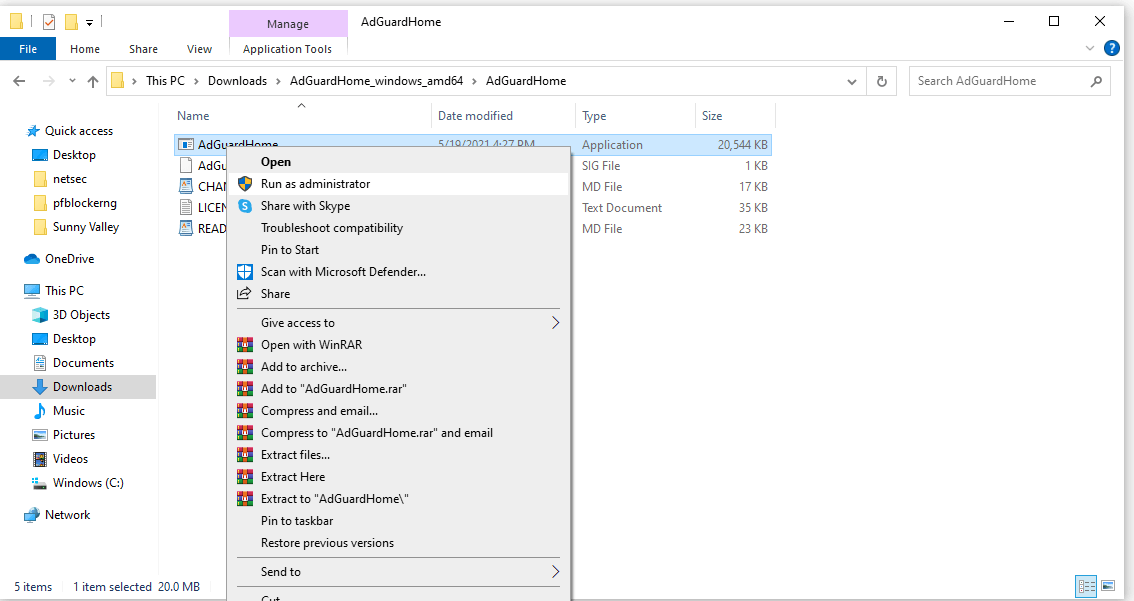  Installing AdGuard Home as administrator on Windows