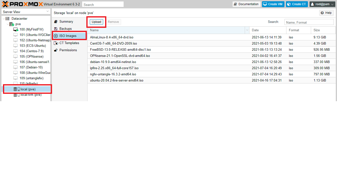 Uploading ClearOS ISO image to Proxmox VE node