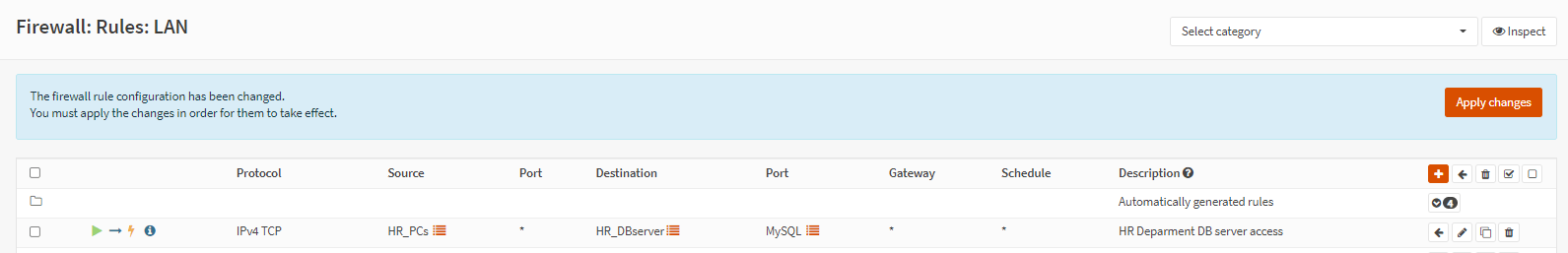 HR Database server access rule 