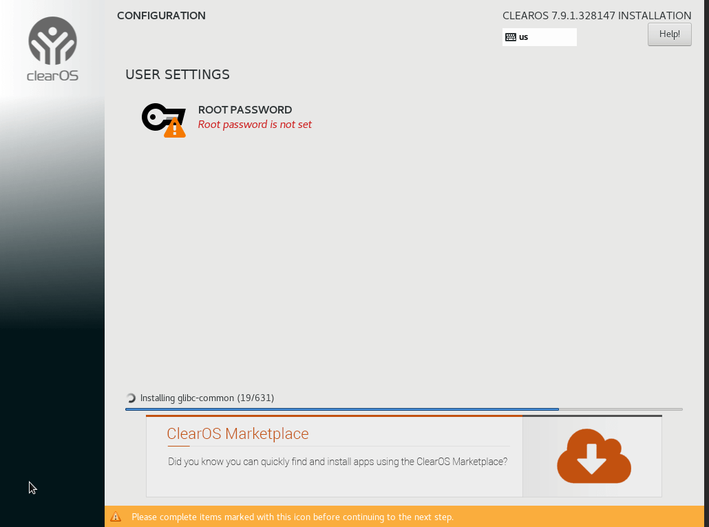 Setting root password for ClearOS
