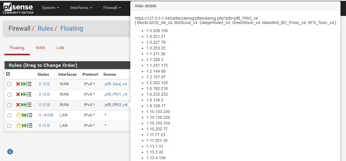 Viewing IPv4 PRI3 alias details