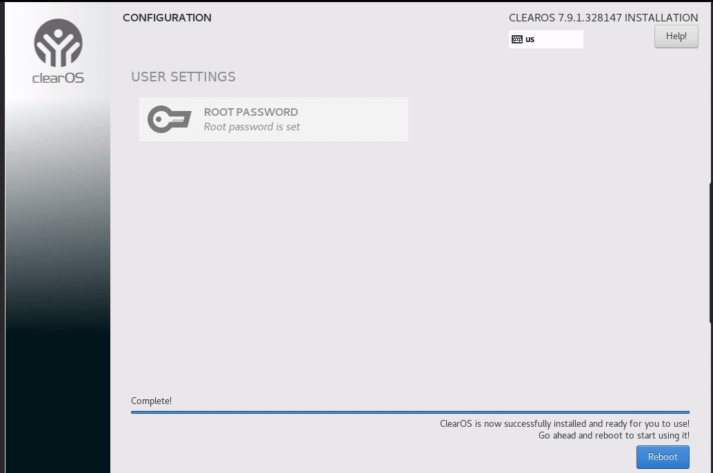ClearOS installation completed
