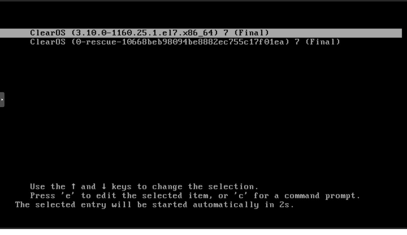 ClearOS boot menu