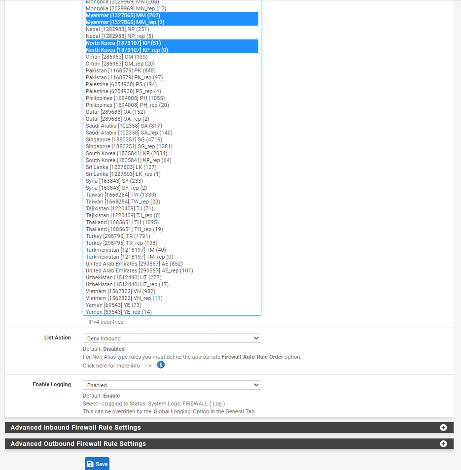 Blocking countries using GeoIP on pfBlockerNG