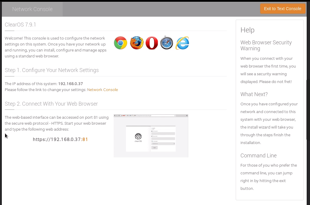 Network console of ClearOS