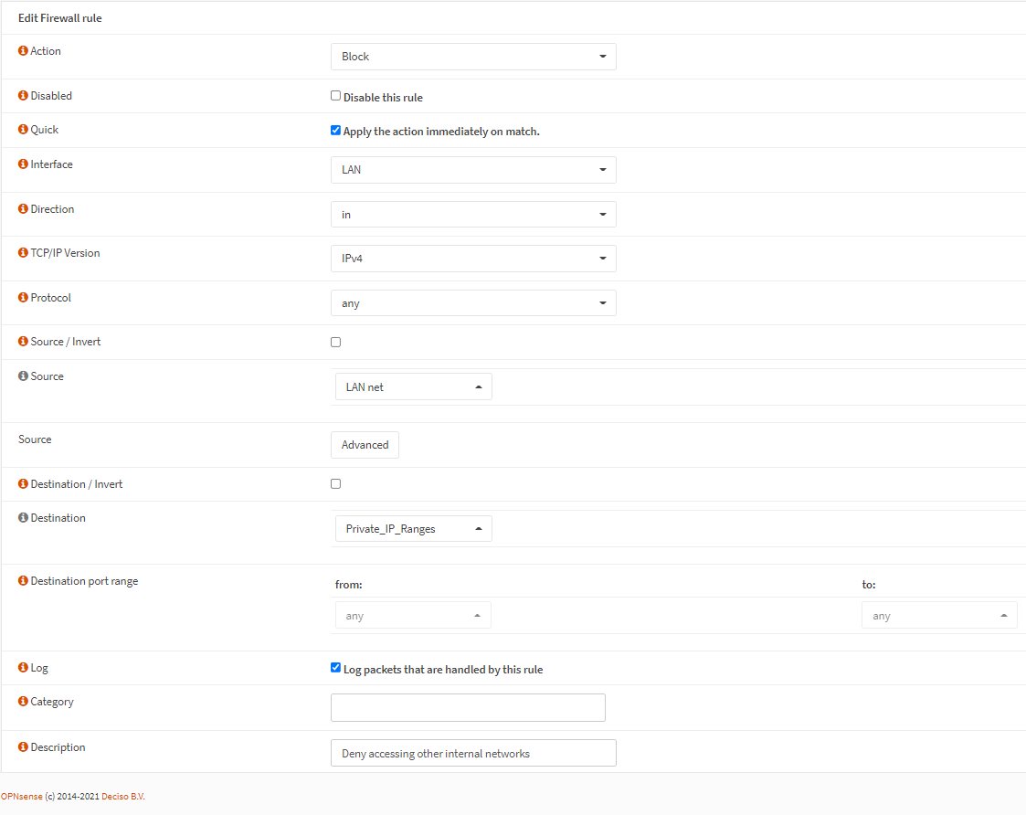 Deny accessing other internal networks
