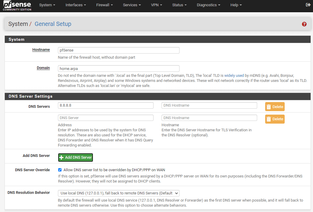  Adding DNS server on pfSense® software