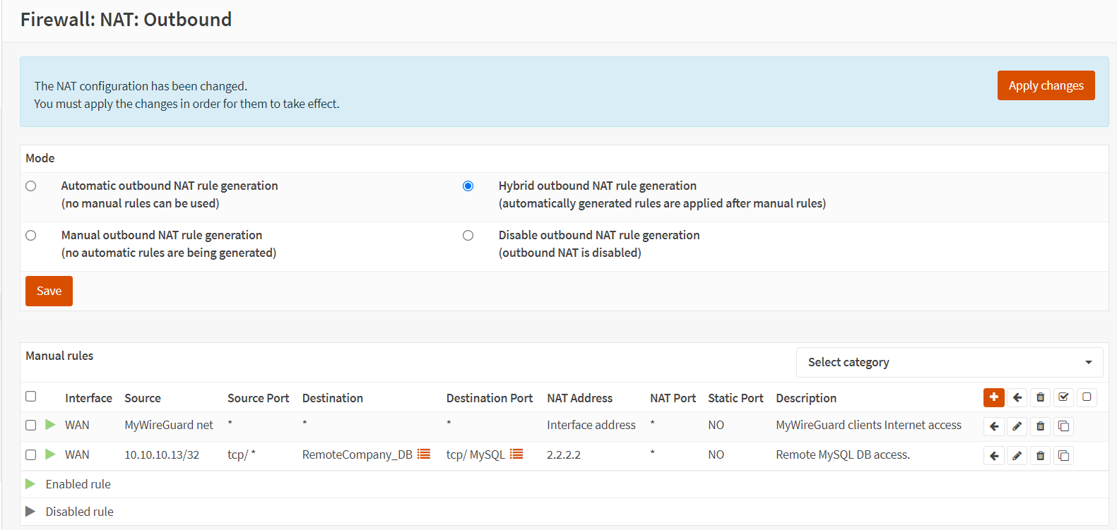 Manual Outbound NAT rules in OPNsense