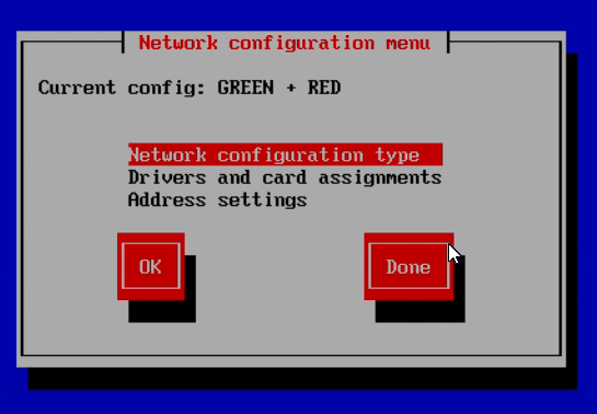 Network configuration menu of IPFire