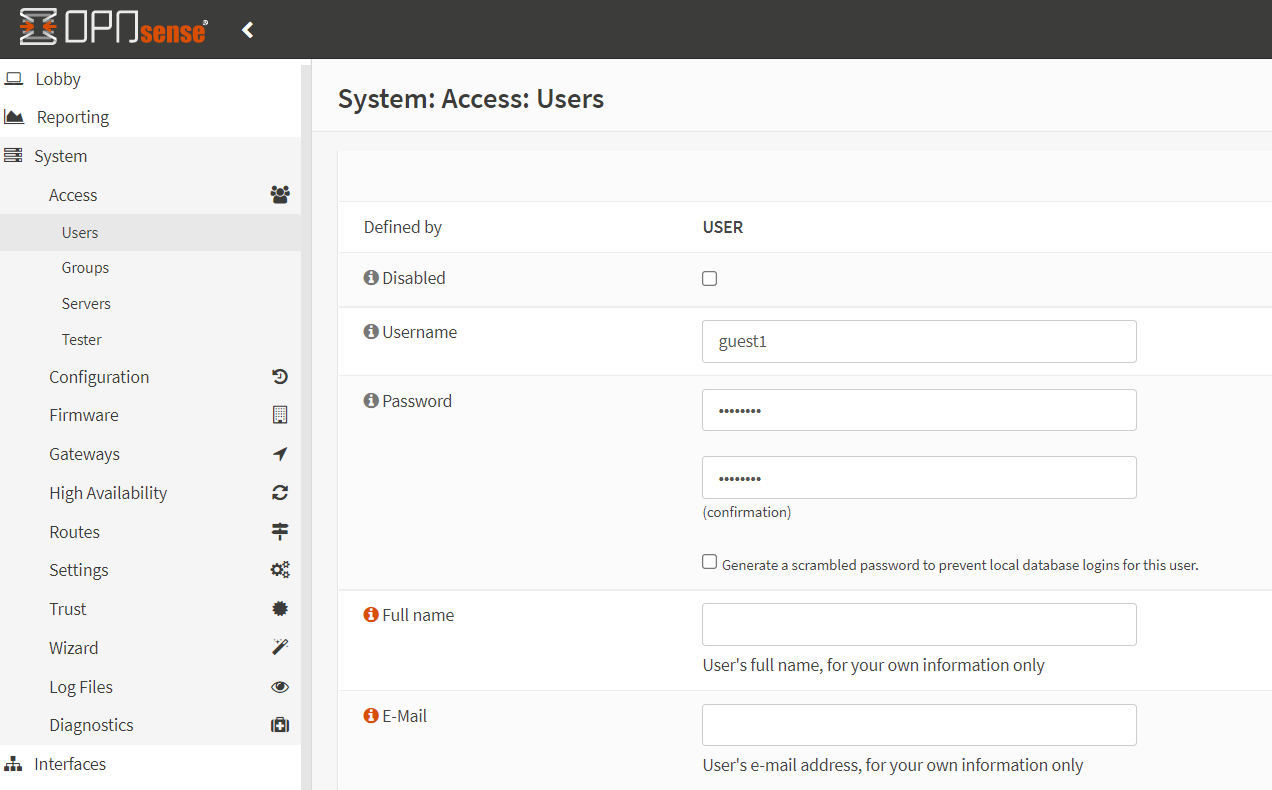 Adding local user on OPNsense Adding local user on OPNsense