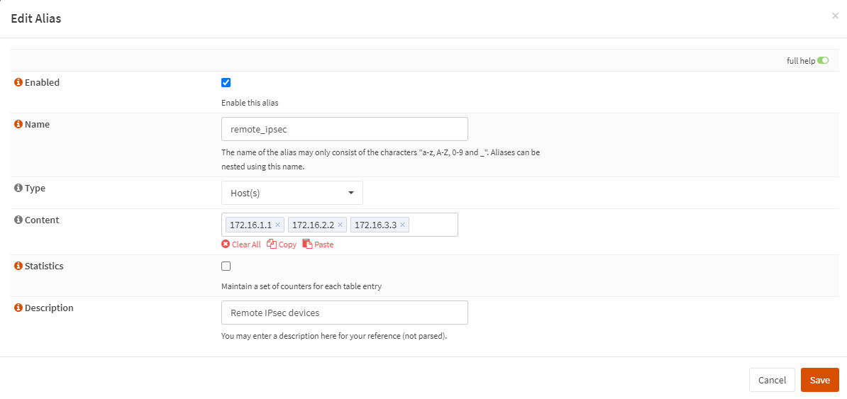  Defining an alias on OPNsense firewall