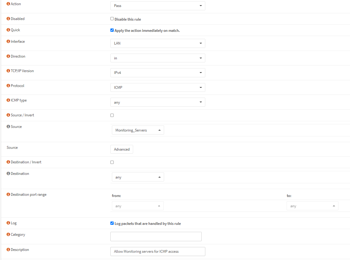 Allowing Monitoring servers for ICMP access