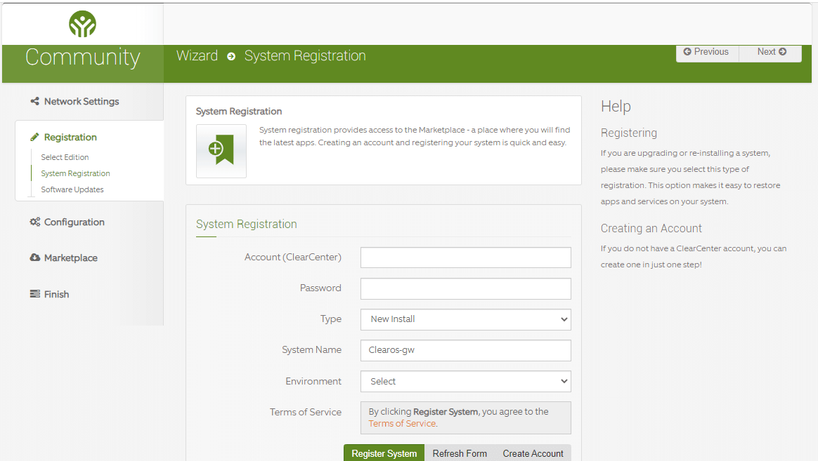 System Registration for ClearOS