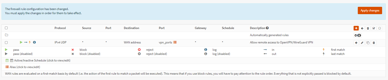 OpenVPN and WireGuard VPN server access rule