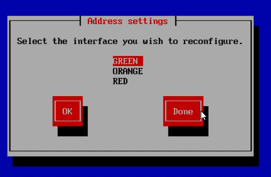 Selecting interface for IP address settings on IPFire