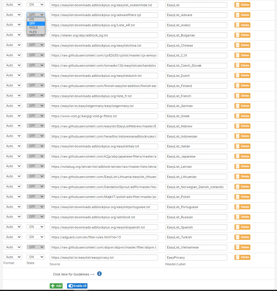 DNSBL source definitions for EasyList group