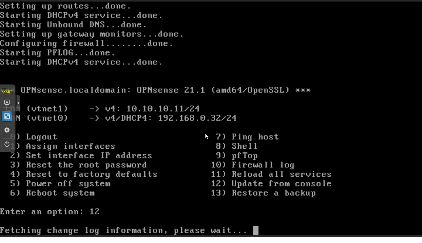 Updating OPNsense firewall from console