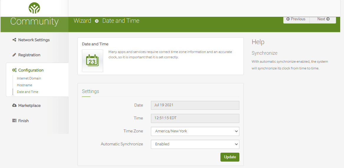 Setting Date and Time on ClearOS installation Wizard