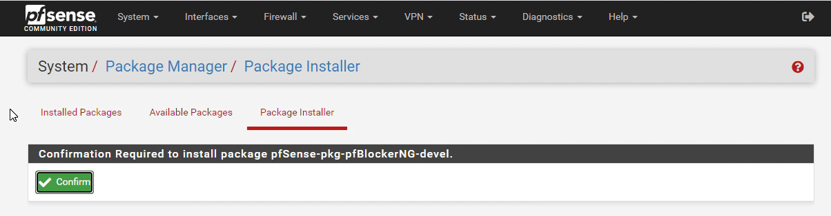  Confirmation for installing pfBlockerNG-devel package