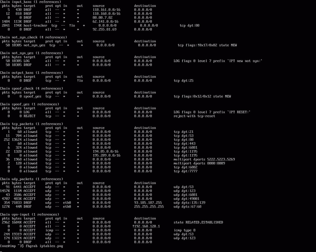 Iptables list output