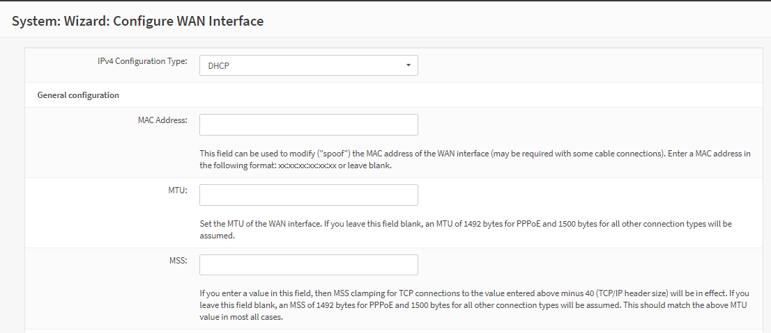 WAN interface configuration on OPNsense GUI