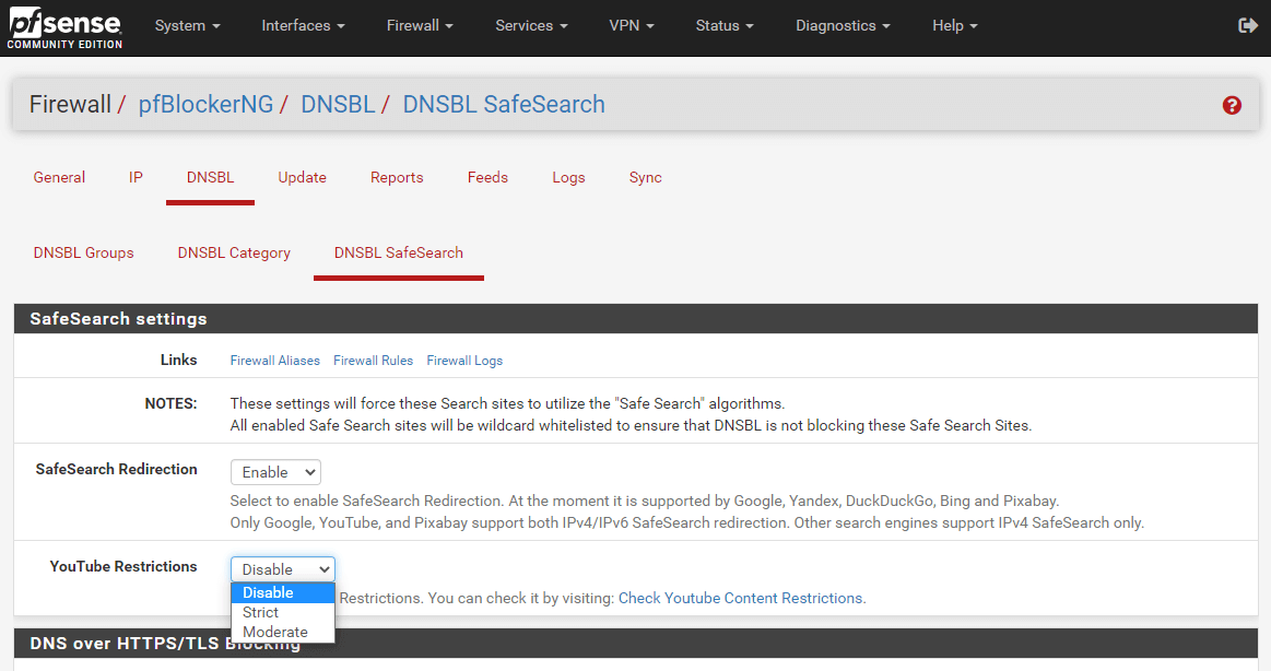SafeSearch settings on pfBlockerNG