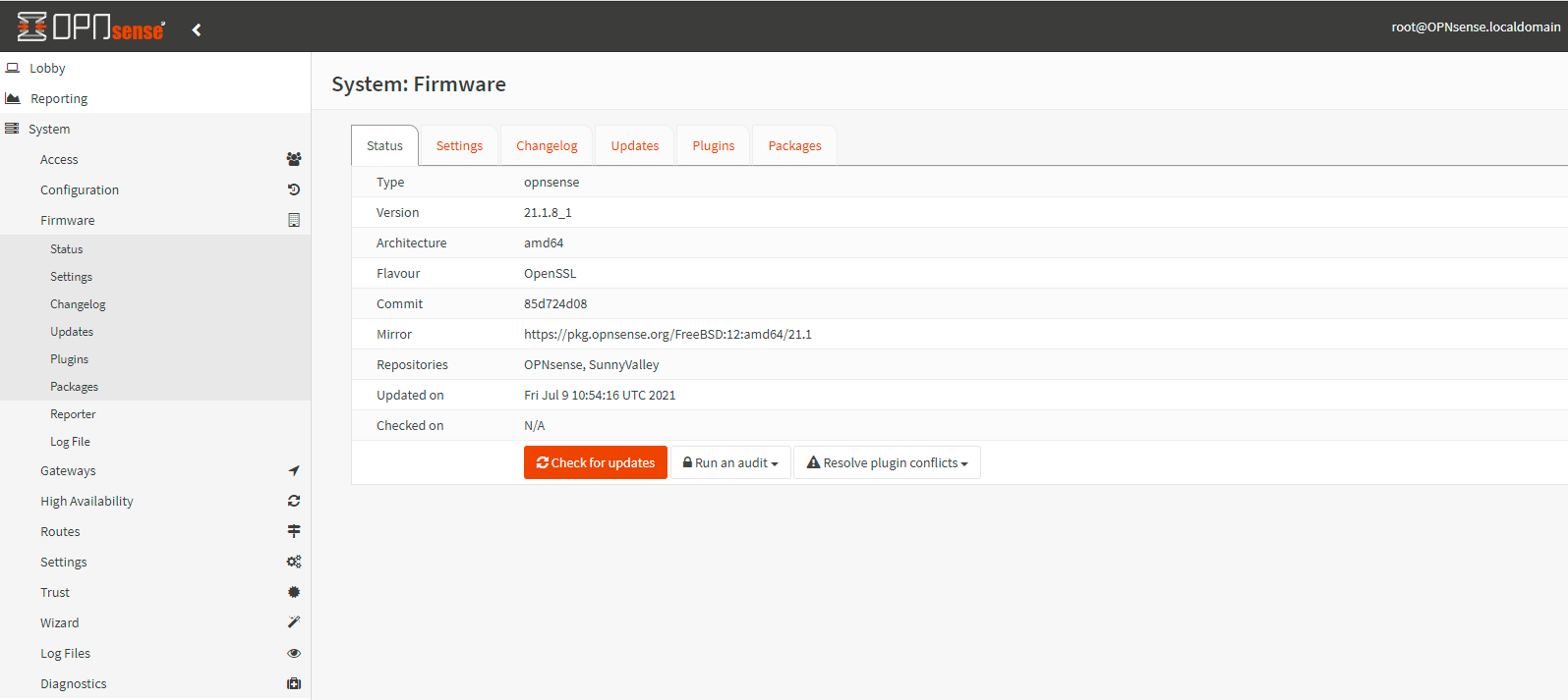 Checking for OPNsense updates on Web GUI