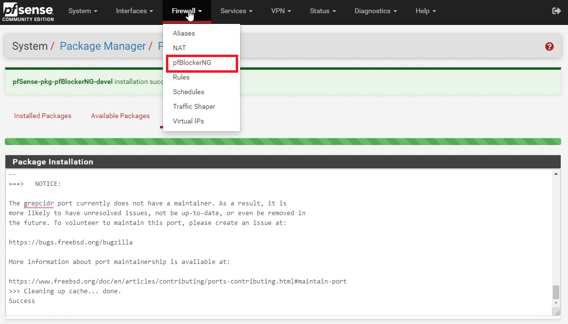 Accessing pfBlocker menu on pfSense® software GUI