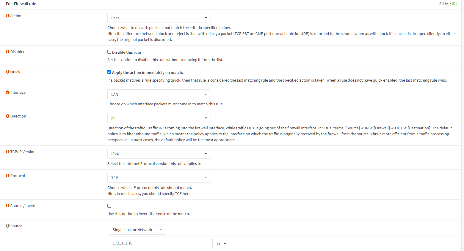 Creating firewall rule on OPNsense-1
