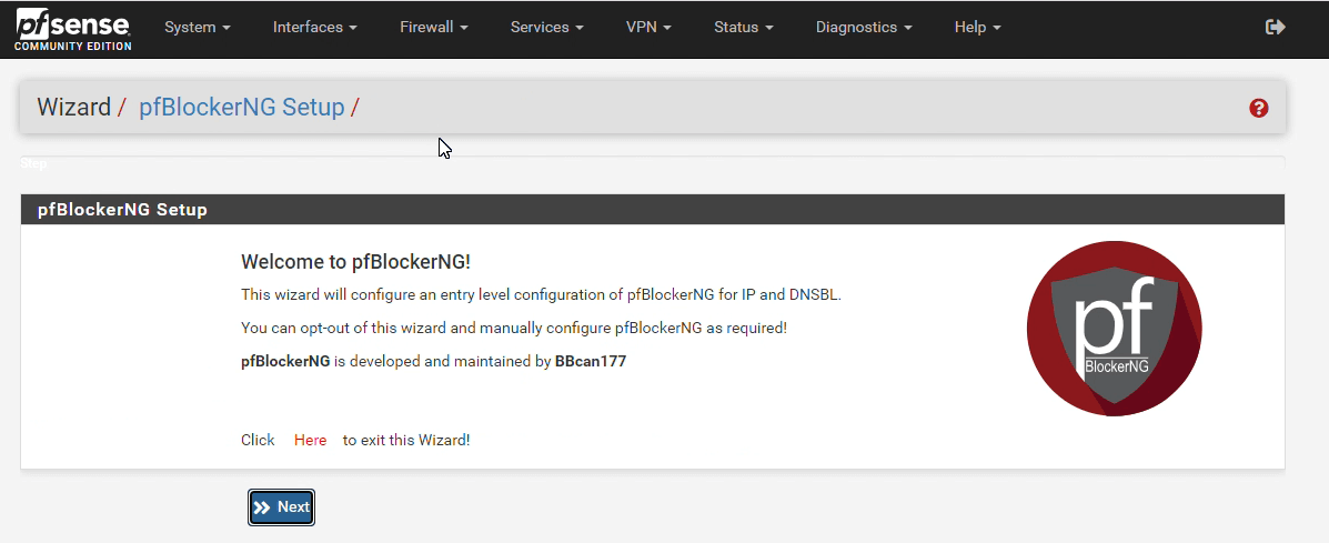 pfBlockerNG setup wizard