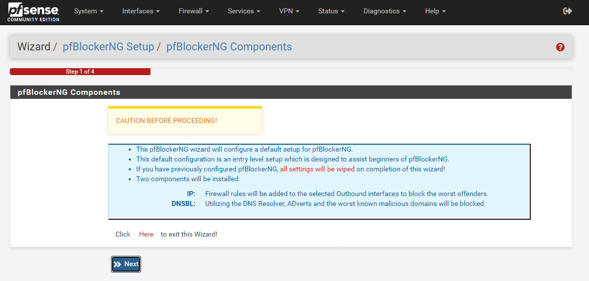 pfBlockerNG component installation notice