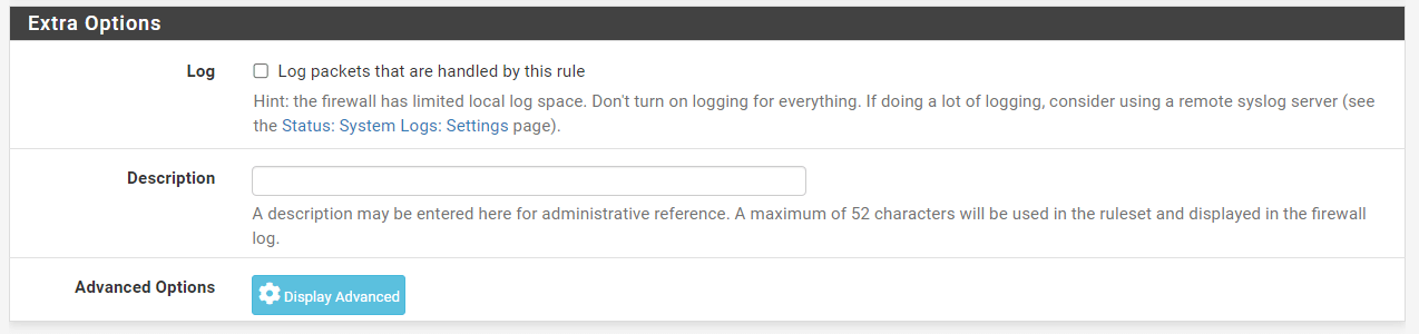 Firewall Rule Extra Options on pfsense