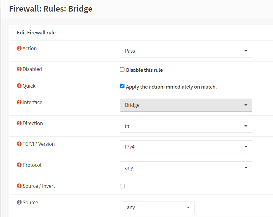 Creating Firewall Rule on Bridge interface to Allow All Incoming Traffic