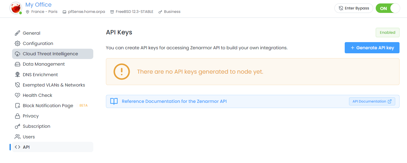 Generate API key on Zenconsole