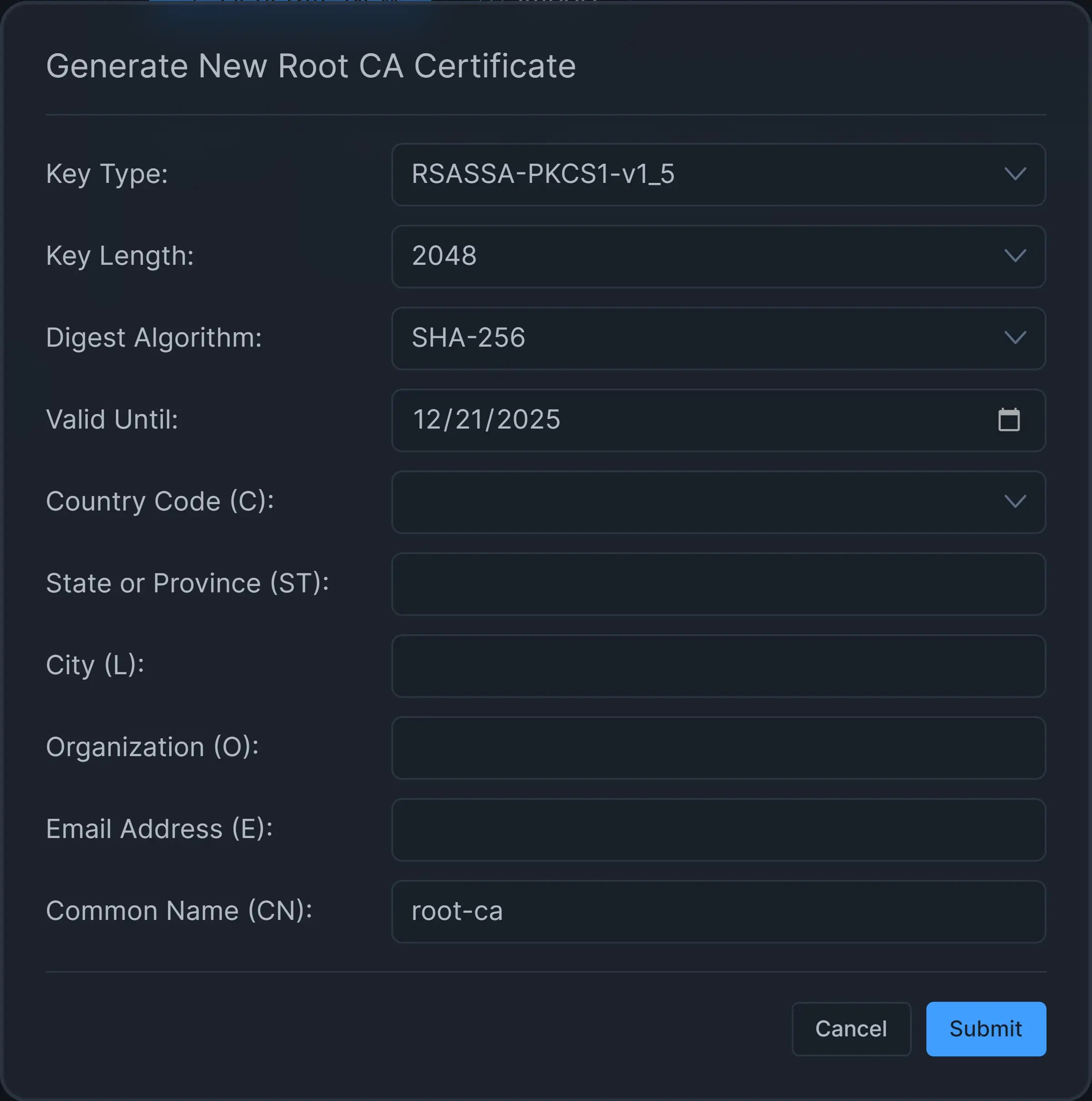 Generate CA Certificate and Private Key