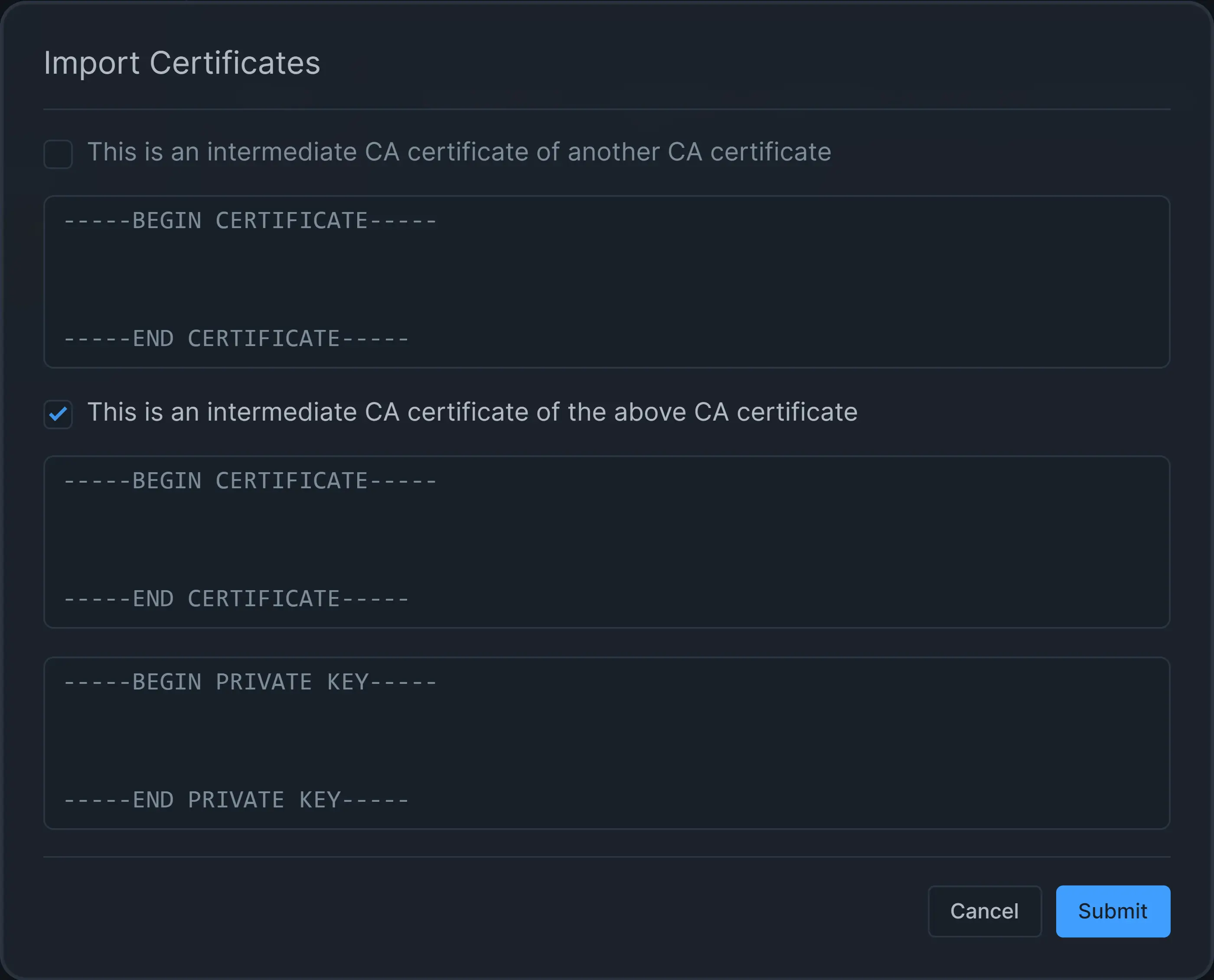 Import CA Certificate and Private Key
