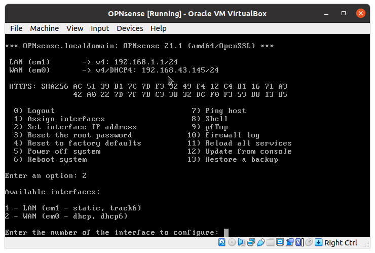 Interface configuration