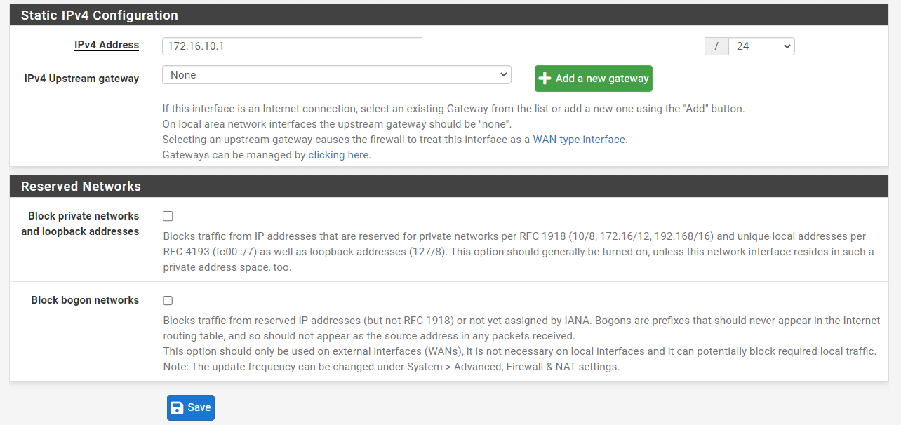 IP configuration of GuestNet interface on pfSense