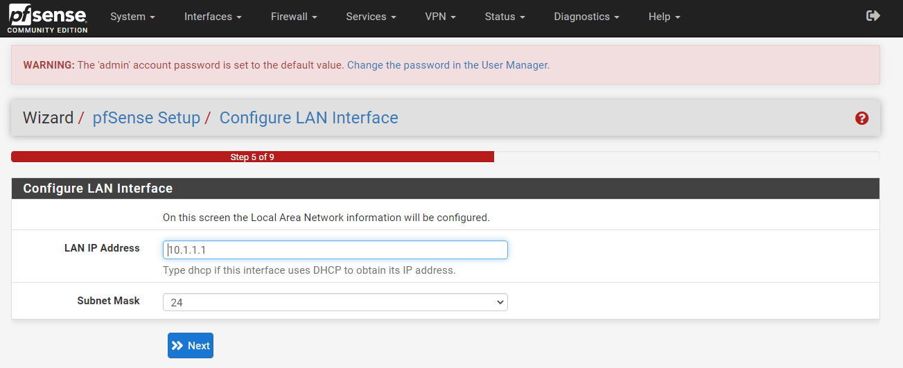 LAN interface configuration on pfSense GUI